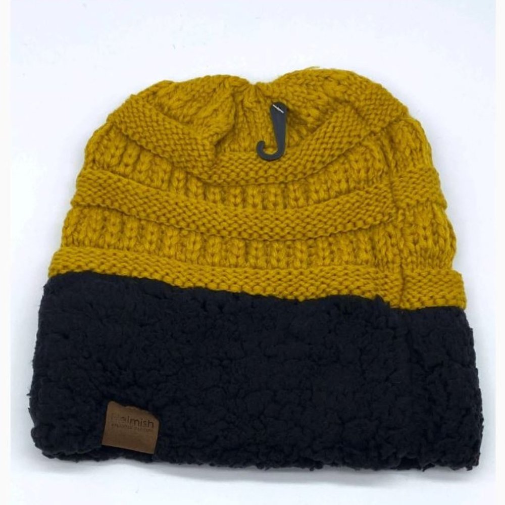 BLACK GOLD STEELERS GOLDEN CABLE KNIT KNITTED TWO-TONE BEANIE CAP HAT WINTER OS